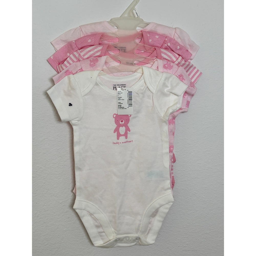 The Childrens Place Baby Girl 5 Pack Bodysuits Pink White Bear Heart 3-6 Months